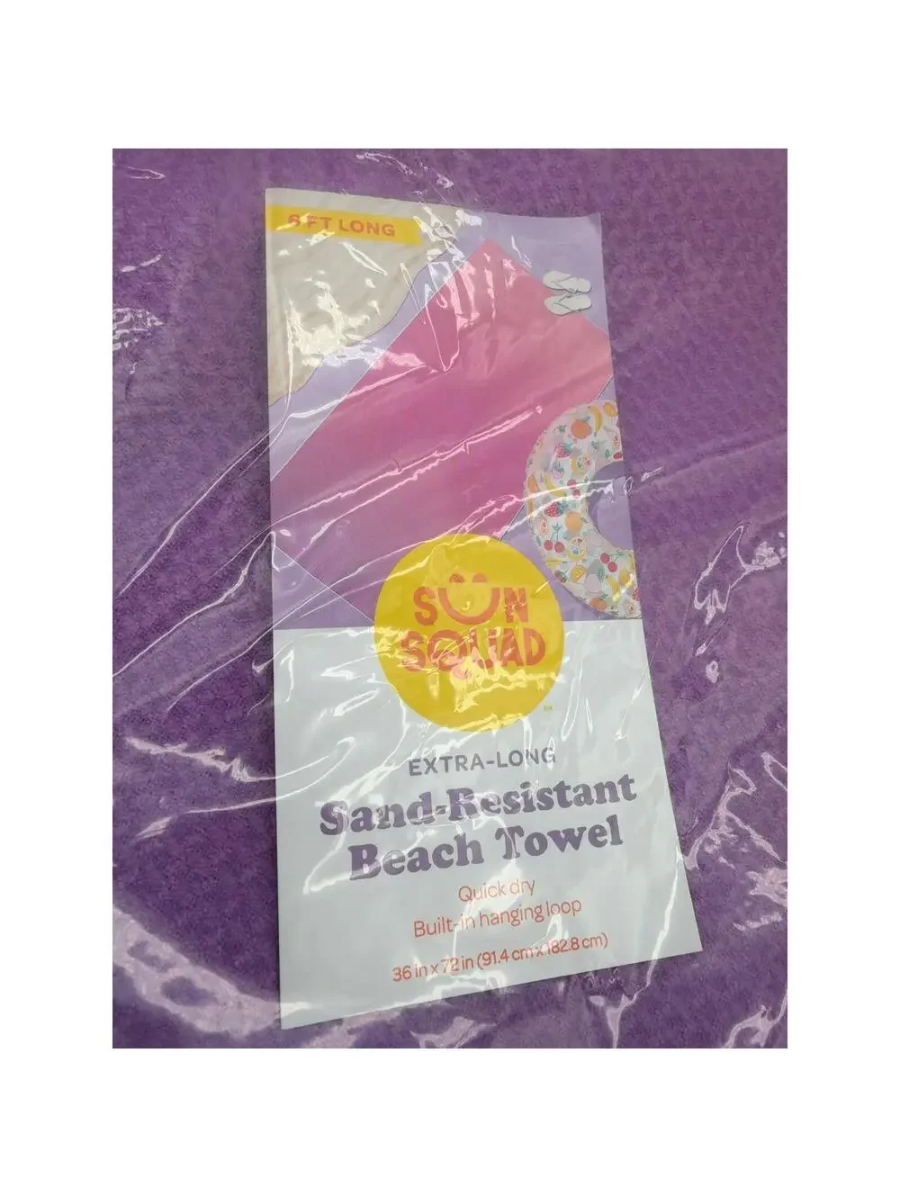 Sun Squad Extra Long Sand Resistant Beach Towel Purple 36x72 Quick Dry New